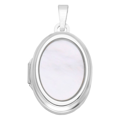 Pendentif Photo Ovale, Nacre Blanche & Argent 925, 10x14mm - Vandona