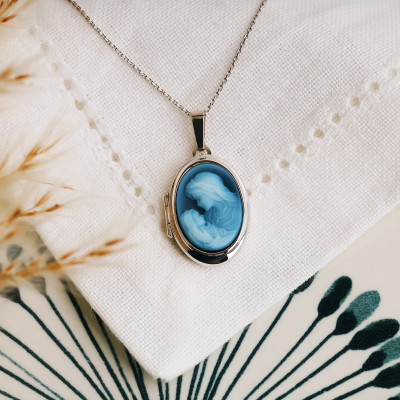 Pendentif Photo Camée Vierge à l'Enfant, Agate & Argent 925, 16x23mm - Vandona