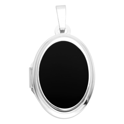 Médaillon Photo Ovale, Onyx Noir & Argent 925, 10x14mm - Vandona