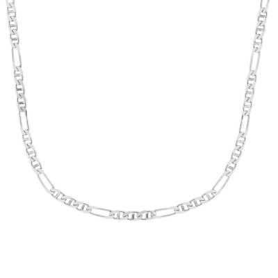Chaîne maille marine alternée, Or blanc 750, 50 cm - Manillon