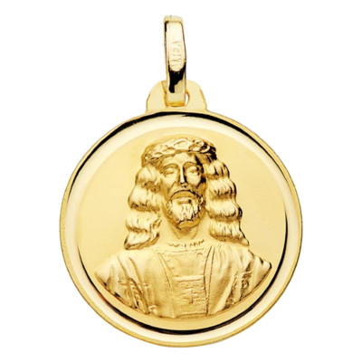 Médaille Christ de face, Or Jaune 750, 18mm - Lumiosa