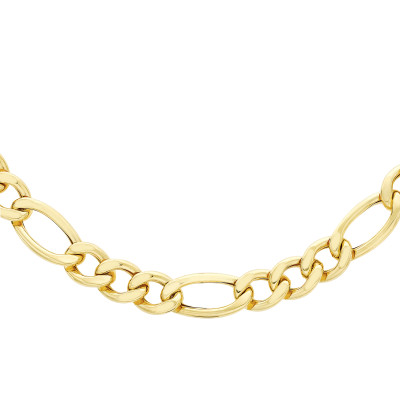 Chaîne Maille Figaro 1-3, Or Jaune 375, 8.30 mm, 51 cm - Manillon