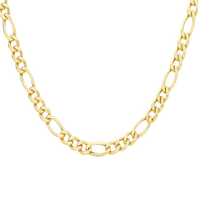 Chaîne Maille Figaro 1-3, Or Jaune 375, 8.30 mm, 51 cm - Manillon