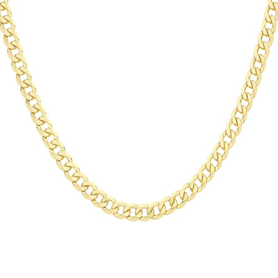 Chaîne Gourmette Diamantée, Or Jaune 375, 7.10mm, 51 cm - Manillon