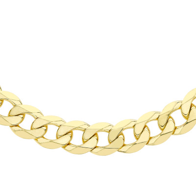 Chaîne Gourmette Diamantée, Or Jaune 375, 7.10mm, 51 cm - Manillon