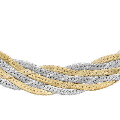 Collier Multi Mailles Chevrons Tressées, 2 Ors 375, 41 cm - Emanessence