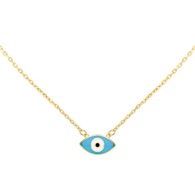 Collier Oeil Porte bonheur Émaillé, Or Jaune 375, 41 à 43 cm - Emanessence