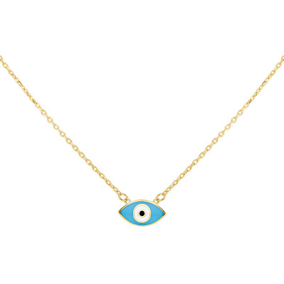 Collier Oeil Porte bonheur Émaillé, Or Jaune 375, 41 à 43 cm - Emanessence