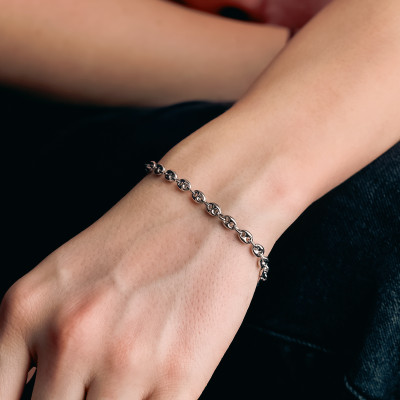 Bracelet Grain de Café Creux, Or blanc 750, 18 cm - Manillon
