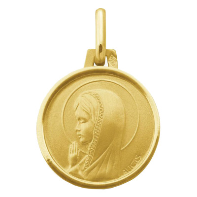 Médaille Vierge Marie de Profil en Prière, Or Jaune 750, 14 mm - Augis