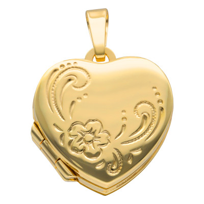 Pendentif photo Coeur Fleuri, Or Jaune 375, 17x18mm - Vandona