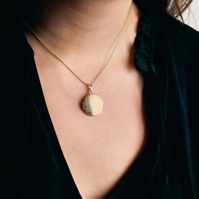 Pendentif Photo Rond Strié, Or Jaune 375, 22mm - Vandona