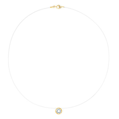 Collier fil nylon, Diamant G SI2 (serti clos) et Or jaune 750 - Diamond Lady