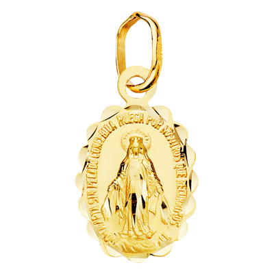 Médaille Vierge Miraculeuse Ovale Facettée, Or Jaune, 12x9 mm - Lumiosa