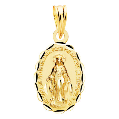 Médaille Vierge Miraculeuse Ovale Facettée, Or Jaune, 15x10 mm - Lumiosa