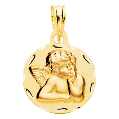Médaille Ange Pensif Facettée, Or Jaune, 14 mm - Lumiosa
