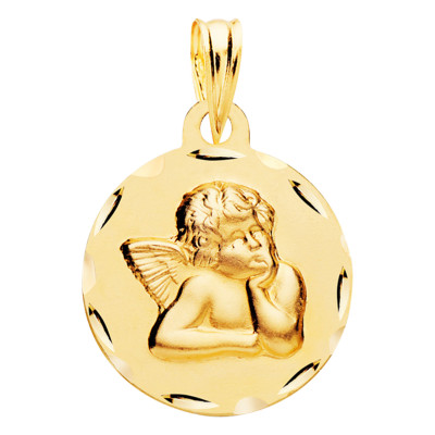 Médaille Ange Pensif Facettée, Or Jaune, 16 mm - Lumiosa