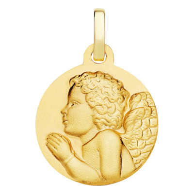 Médaille Ange en Prière, Or Jaune, 16 mm - Lumiosa