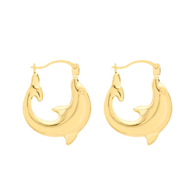 Boucles d'oreilles Créoles Dauphins, Or Jaune 375, 16x19mm - Bambins