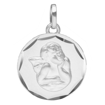 Médaille Facettée Ange Raphaël, Or Blanc 375, 15 mm - Emanessence
