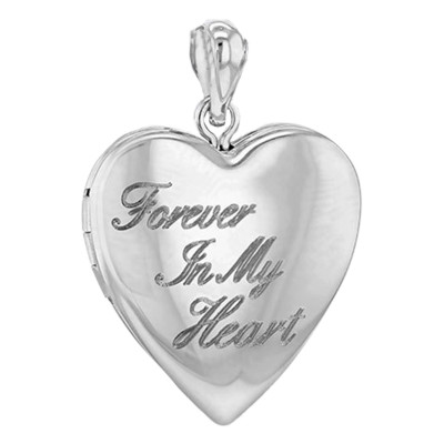 Pendentif Photo Coeur "Forever in my heart", Argent Rhodié, 28mm - Emanessence