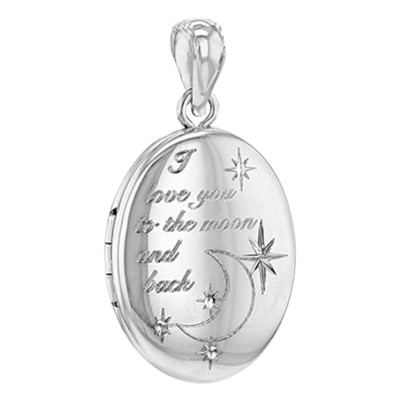 Pendentif Photo Ovale "Love you to the moon and back", Argent Rhodié, 34mm - Emanessence