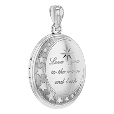 Pendentif Photo Ovale Etoilé "Love you to the moon and back", Argent Rhodié, 27mm - Emanessence