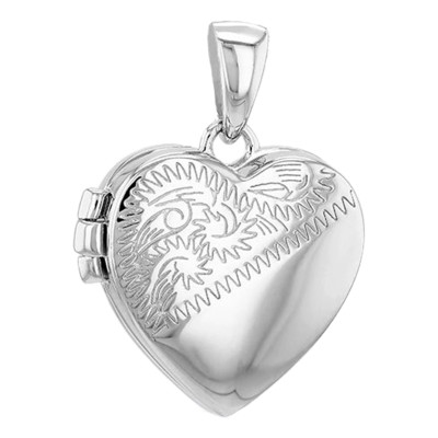 Pendentif Photo Coeur Gravé, Argent Rhodié & Zircons, 22mm - Emanessence