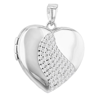 Pendentif Photo Coeur Oxydes, Argent Rhodié, 28mm - Emanessence