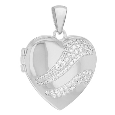 Pendentif Photo Coeur & Oxydes, Argent Rhodié, 25mm - Emanessence