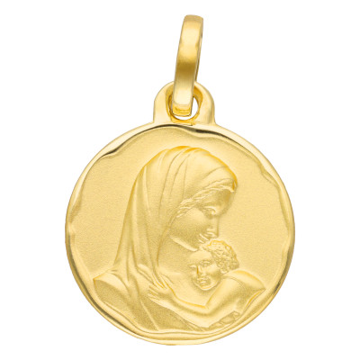 Médaille Vierge à l'Enfant Sablée, Or Jaune 750, 15 mm - Lumiosa