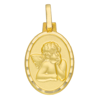 Médaille Baptême Ange Pensif, Or Jaune 750 - Lumiosa