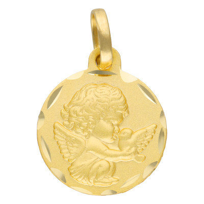 Médaille Ange & Colombe, Or Jaune 750, 14 mm - Lumiosa