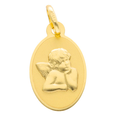 Médaille Ange Pensif Sablé, Or Jaune 750, 17x10mm - Lumiosa