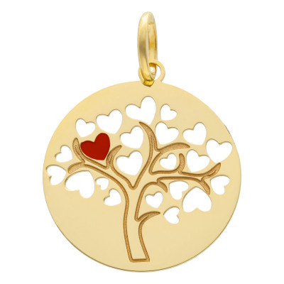 Médaille Arbre de Vie et Coeurs, Or Jaune 750, 18 mm - Lumiosa