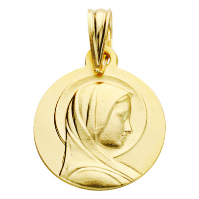 Médaille Vierge Bienveillante Sablée, Or Jaune, 14 mm - Lumiosa
