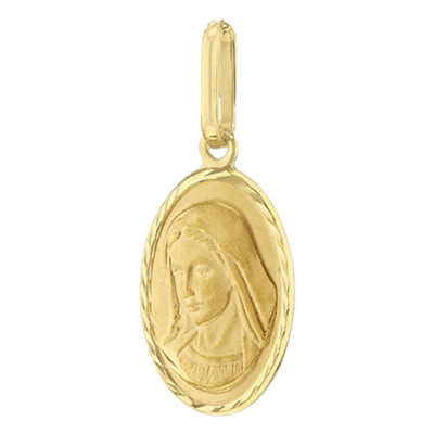 Médaille Sainte Marie Ovale, Or Jaune 375, 10,5x25mm - Emanessence
