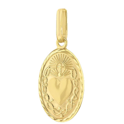 Médaille Sacré Coeur Ovale, Or Jaune 375, 10,5x25mm - Emanessence
