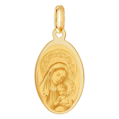 Médaille Vierge à l'enfant Ovale, Or Jaune 375, 11.8x24.5mm - Emanessence