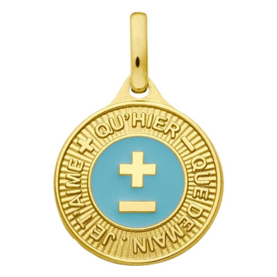 Médaille d'amour l'élégante bleu ciel, Or Jaune 750, 12mm - Augis