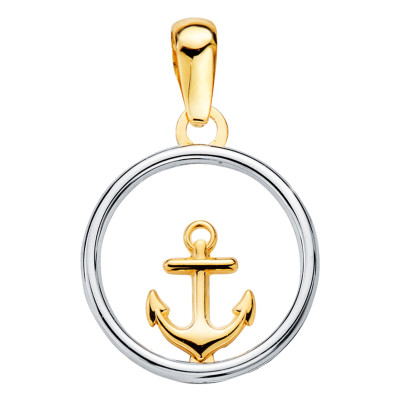 Pendentif Rond Ancre, 2 Ors 750, 13mm - Lumiosa
