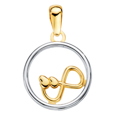 Pendentif Rond Coeur & Infini, 2 Ors 750, 13mm - Lumiosa