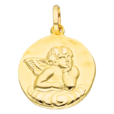 Médaille Baptême Ange Gardien, Or Jaune 750, 15 mm - Lumiosa