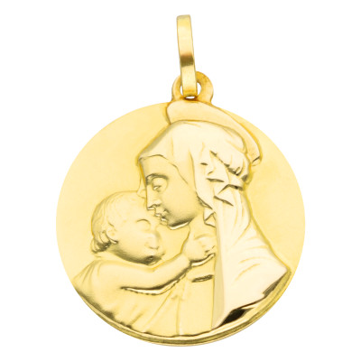 Médaille Vierge à l'enfant, Or Jaune 750, 18 mm - Lumiosa