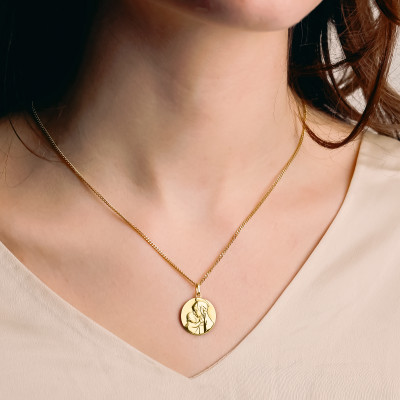 Médaille Vierge à l'enfant, Or Jaune 750, 18 mm - Lumiosa
