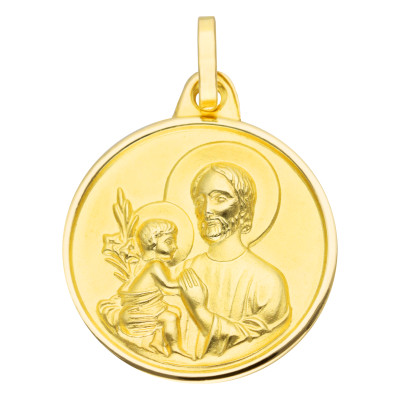 Médaille Saint Joseph Ronde, Or Jaune 750, 17 mm - Lumiosa