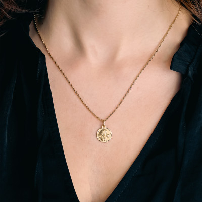 Médaille Ange & Colombe, Or Jaune 750, 14 mm - Lumiosa