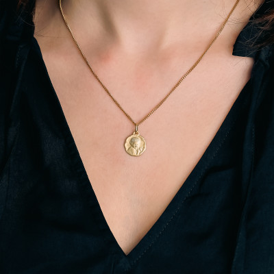 Médaille Ange & Fleur, Or Jaune 750, 15 mm - Lumiosa