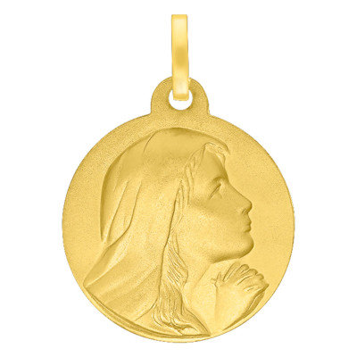 Médaille Vierge en prière, Or Jaune 750, 18 mm - Lumiosa