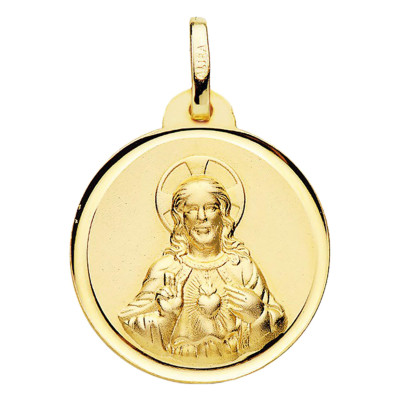 Médaille Christ Saint Coeur, Or Jaune 750, 18 mm - Lumiosa